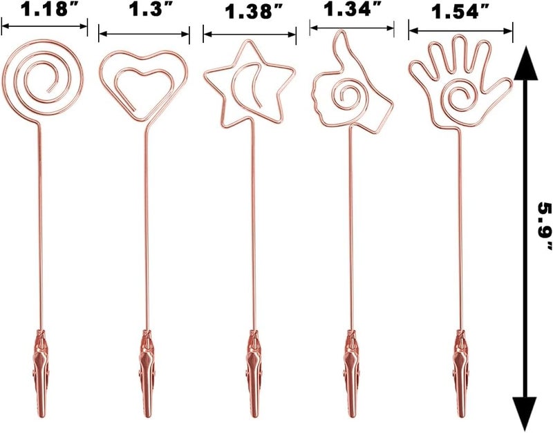ELANE 15 pcs Metal Wire Alligator Clamp,Memo Clip,Double End Wire Card Holder for DIY Card,Photo,Memo,Banquet,Wedding,Flower Shop (Rosegold) - Image 2